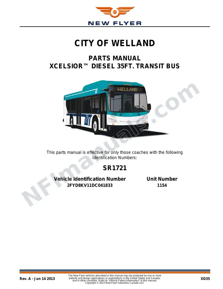 SR1721 Parts Manual, City of Welland first-page preview