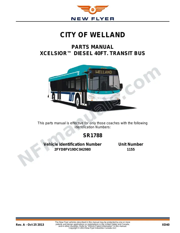SR1788 Parts Manual, City of Welland first-page preview
