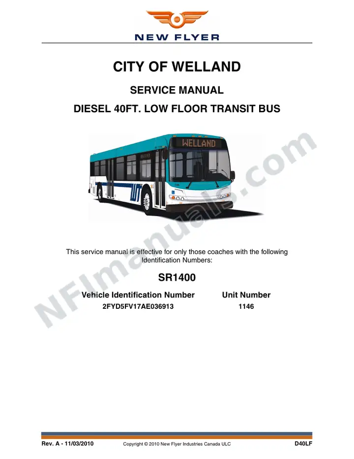 SR1400 Service Manual, City Of Welland first-page preview