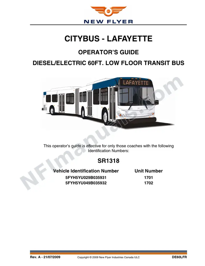 New Flyer DE60LFR Manual Package - CityBus - Lafayette included manual preview