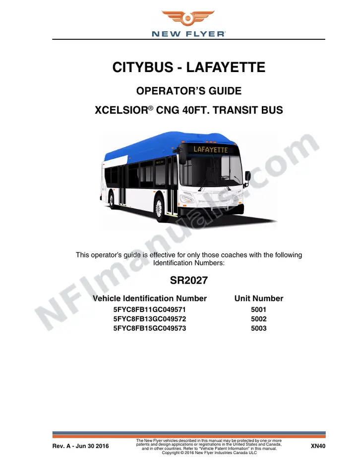 New Flyer XN40 Manual Package - CityBus - Lafayette included manual preview