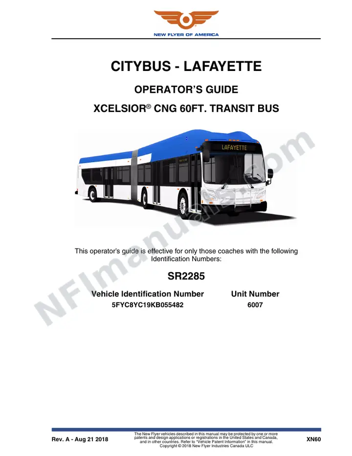 New Flyer XN60 Manual Package - CityBus - Lafayette included manual preview