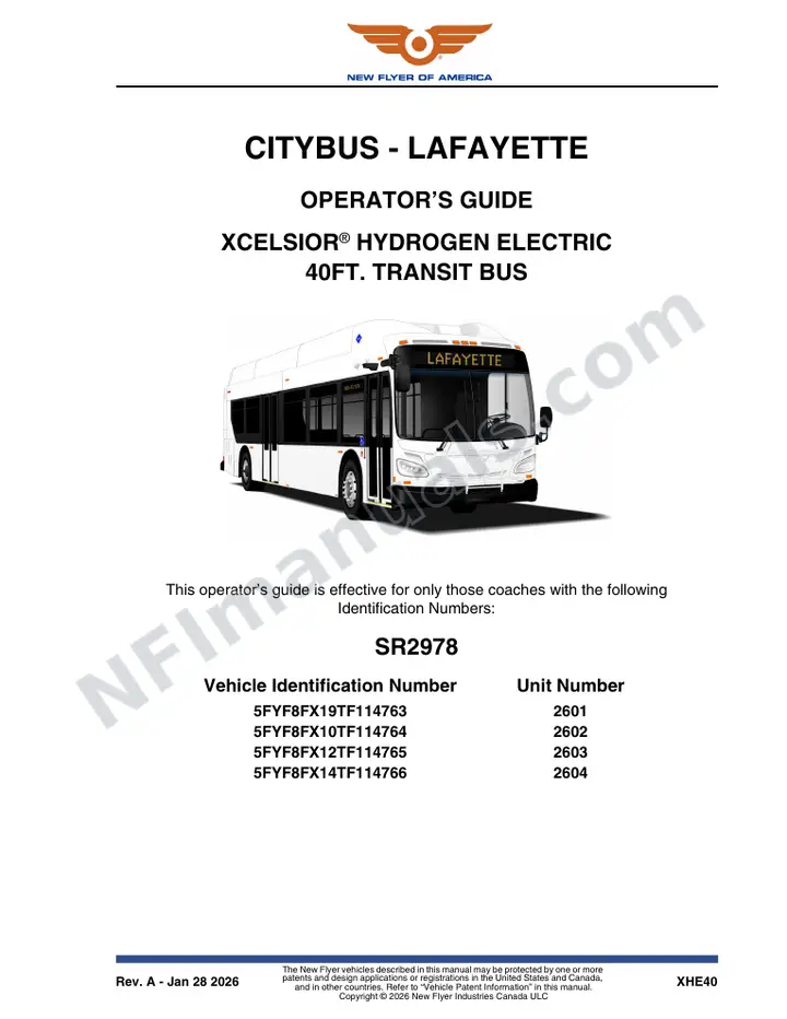 New Flyer XHE40 Manual Package - CityBus - Lafayette included manual preview