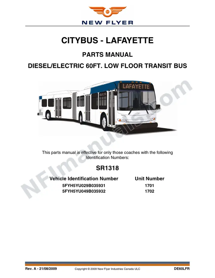 SR1318 Parts Manual, Citybus - Lafayette first-page preview