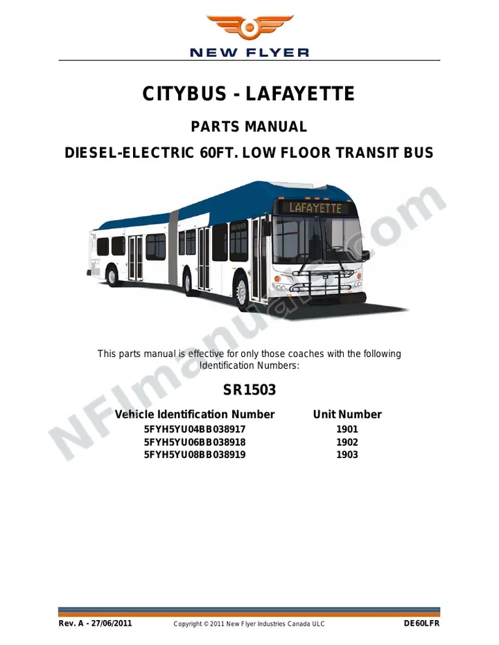 SR1503 Parts Manual, CityBus - Lafayette first-page preview