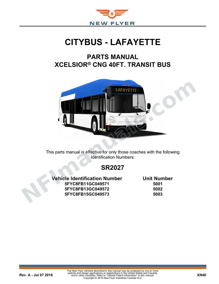 SR2027 Parts Manual, CityBus - Lafayette first-page preview