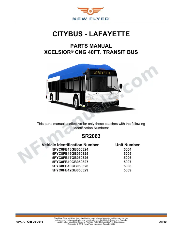 SR2063 Parts Manual, CityBus - Lafayette first-page preview