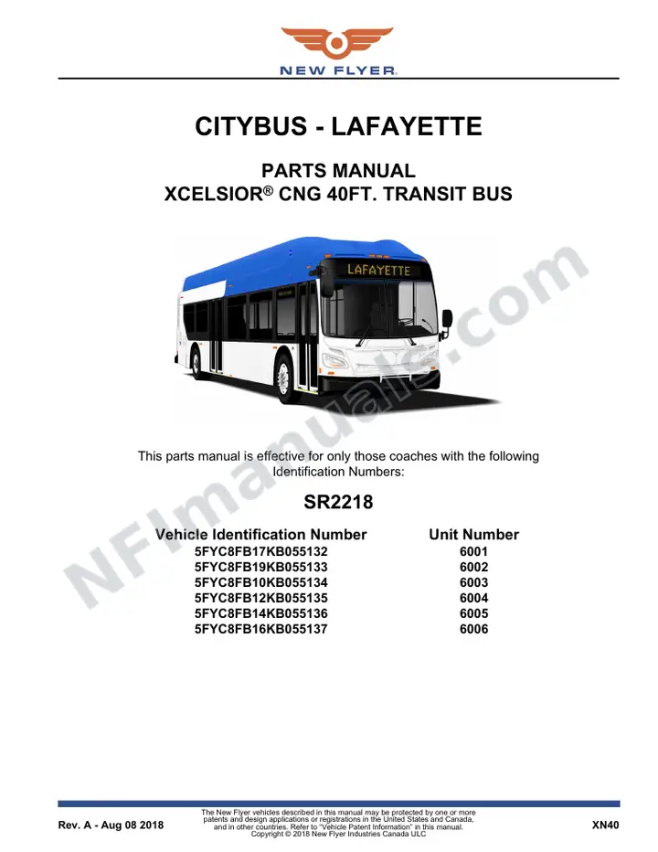 SR2218 Parts Manual, CityBus - Lafayette first-page preview
