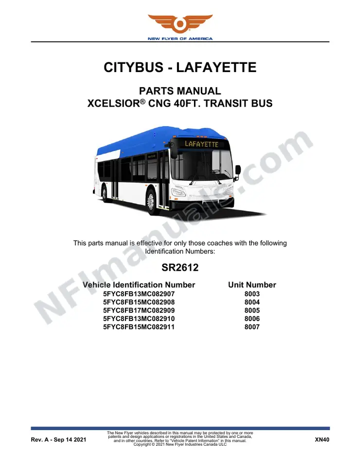 SR2612 Parts Manual, CityBus - Lafayette first-page preview