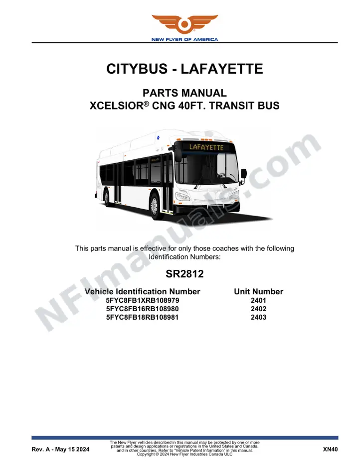 SR2812 Parts Manual, CityBus - Lafayette first-page preview