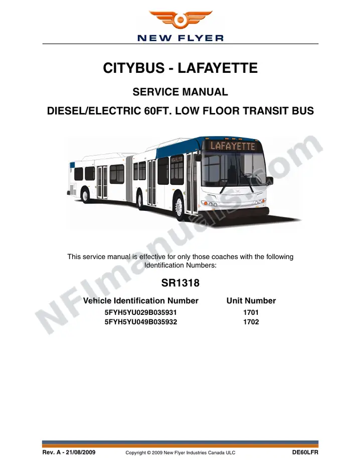 SR1318 Service Manual, CityBus - Lafayette first-page preview