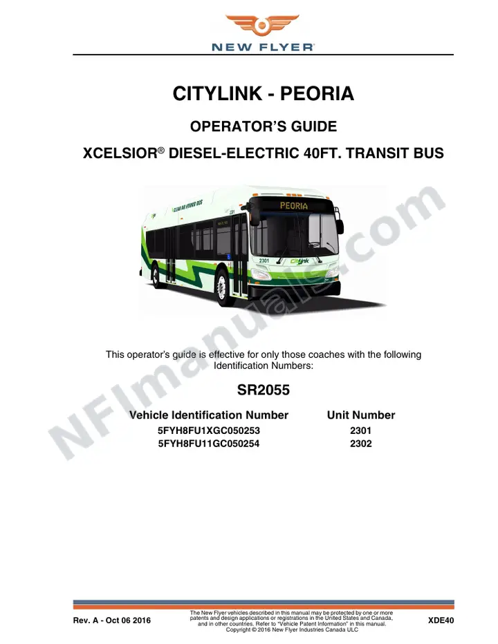 New Flyer XDE40 Manual Package - CityLink - Peoria included manual preview
