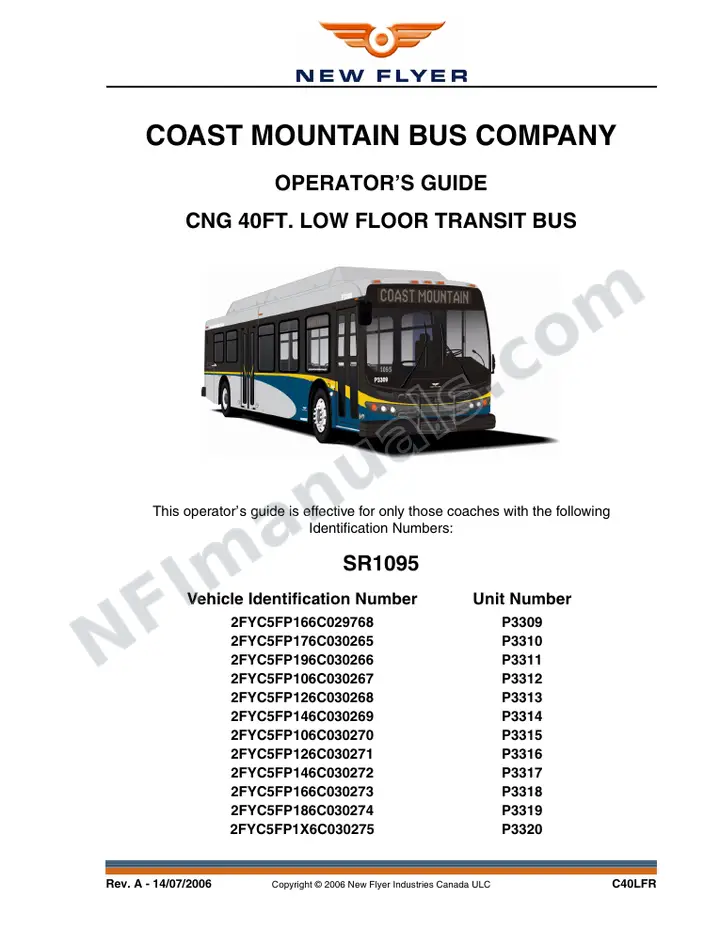 New Flyer C40LFR Manual Package - Coast Mountain Bus Company included manual preview
