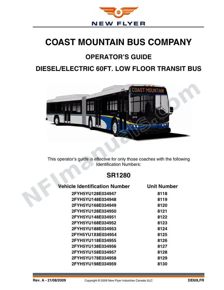 New Flyer DE60LFR Manual Package - Coast Mountain Bus Company included manual preview