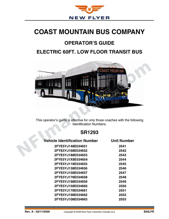 New Flyer E60LFR Manual Package - Coast Mountain Bus Company included manual preview