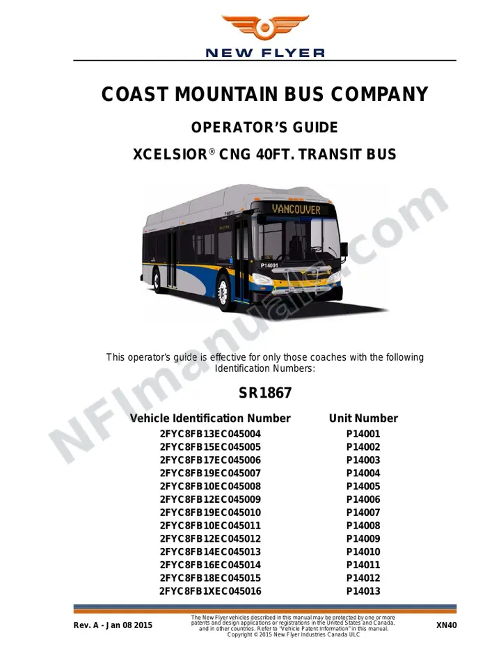 New Flyer XN40 Manual Package - Coast Mountain Bus Company included manual preview