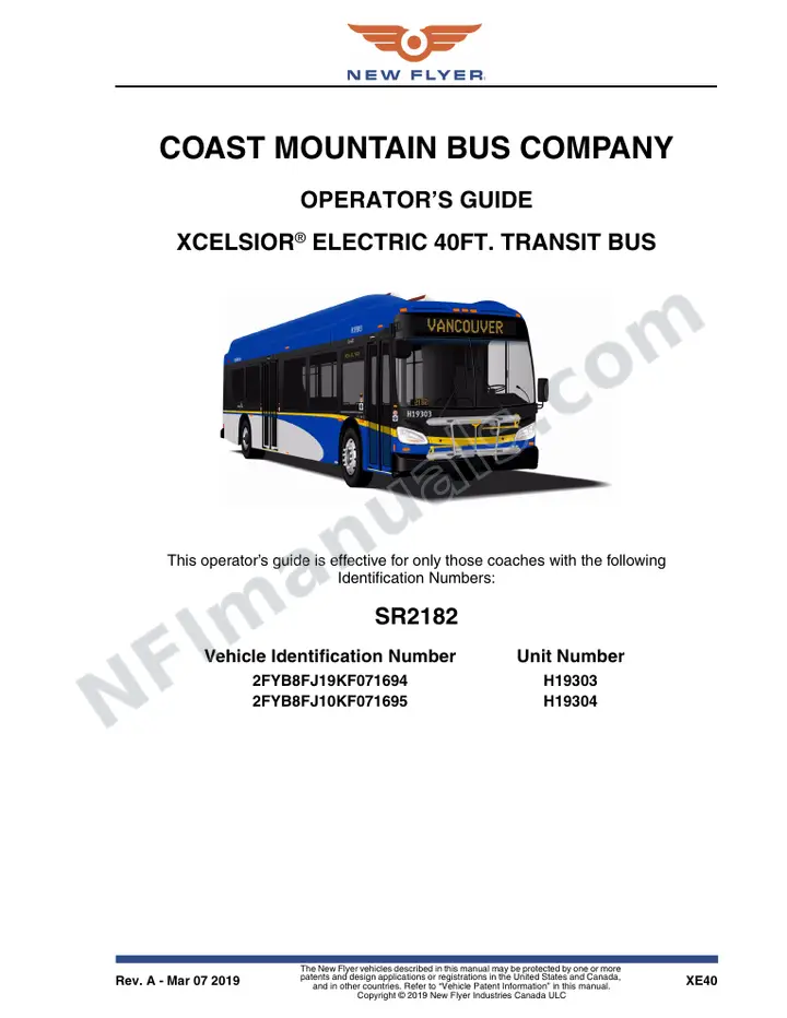 New Flyer XE40 Manual Package - Coast Mountain Bus Company included manual preview