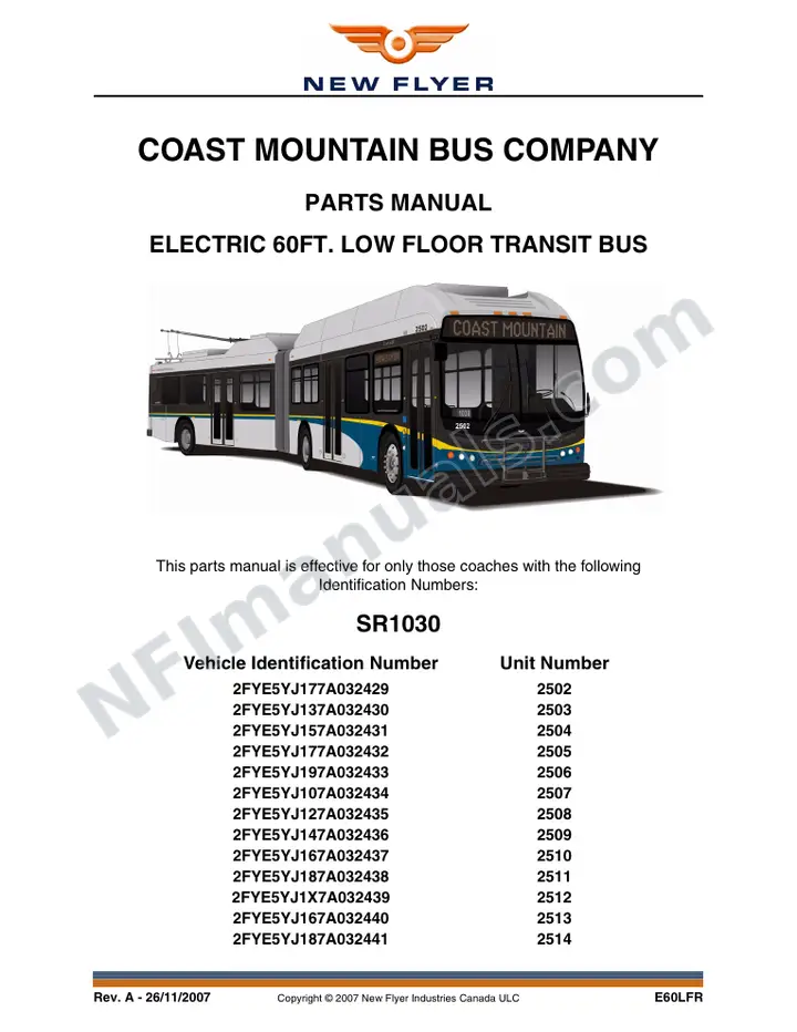 SR1030 Parts Manual, Coast Mountain Bus Company first-page preview