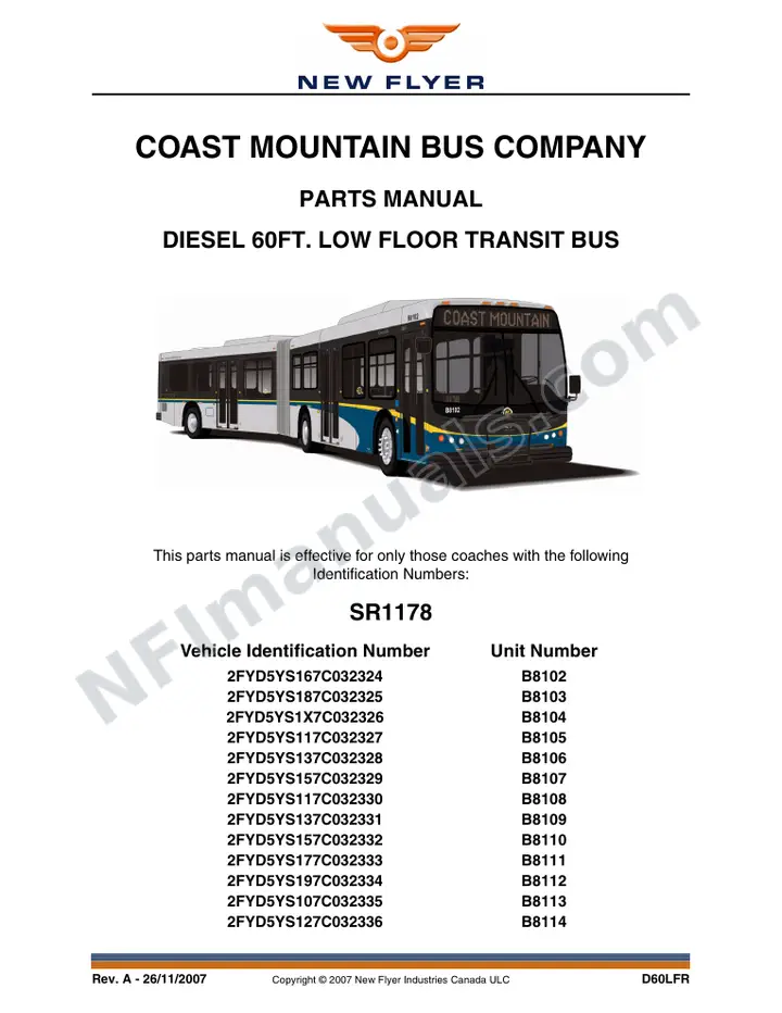 SR1178 Parts Manual, Coast Mountain Bus Company first-page preview