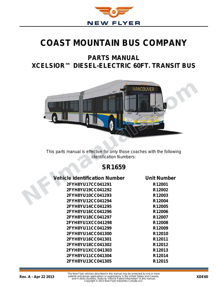 SR1659 Parts Manual, Coast Mountain Bus Company first-page preview