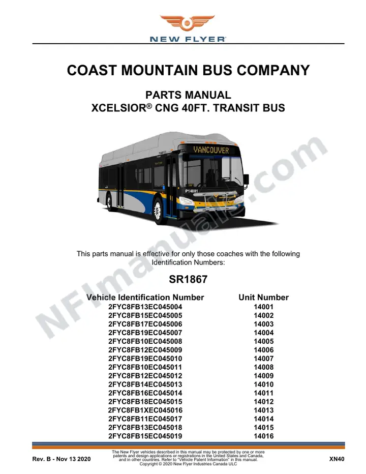 SR1867 Parts Manual, Coast Mountain Bus Company first-page preview