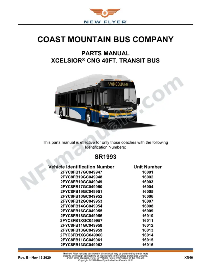 SR1993 Parts Manual, Coast Mountain Bus Company first-page preview