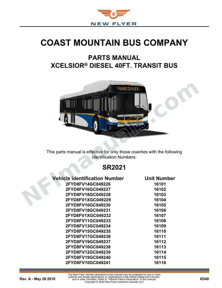 SR2021 Parts Manual, Coast Mountain Bus Company first-page preview