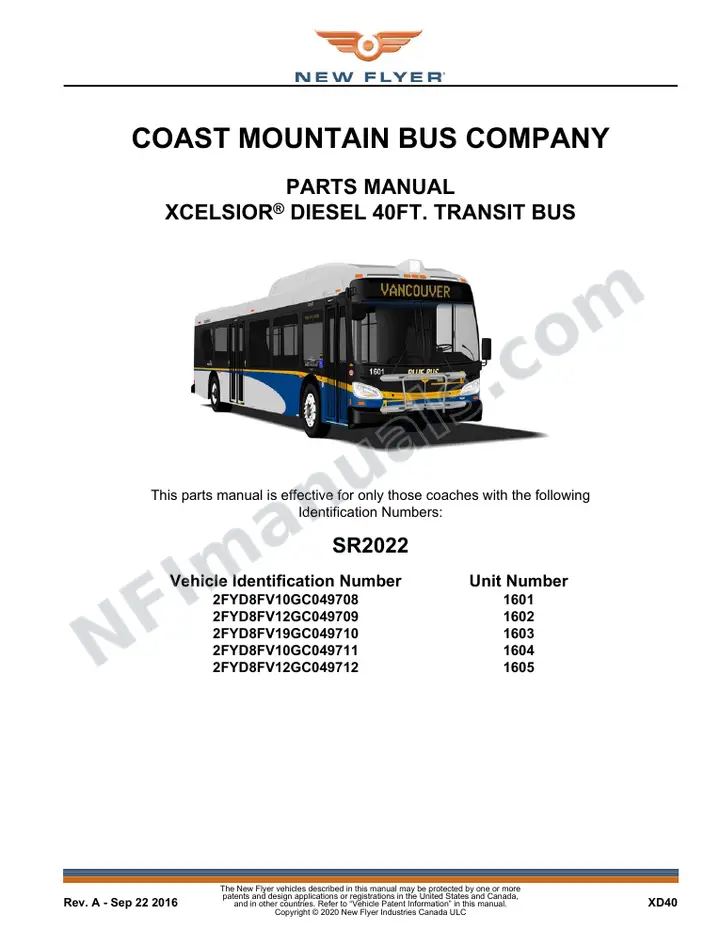 SR2022 Parts Manual, Coast Mountain Bus Company first-page preview
