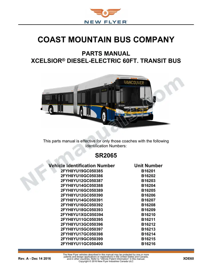 SR2065 Parts Manual, Coast Mountain Bus Company first-page preview