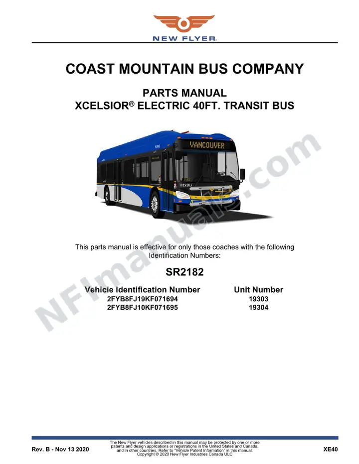 SR2182 Parts Manual, Coast Mountain Bus Company first-page preview