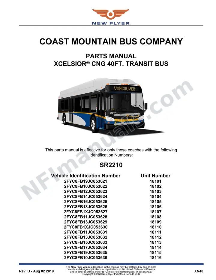 SR2210 Parts Manual, Coast Mountain Bus Company first-page preview