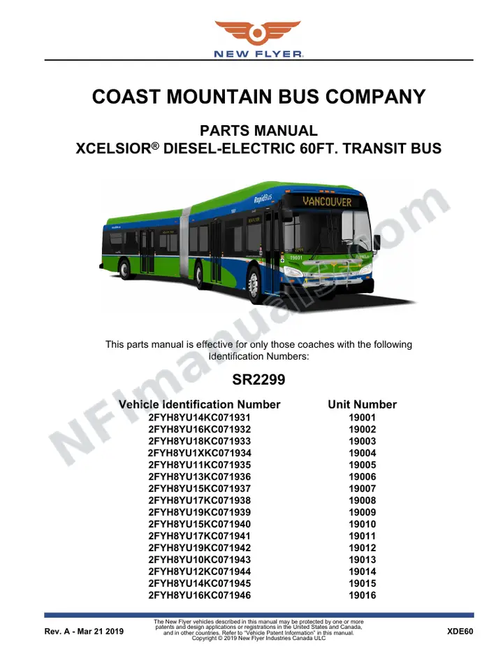 SR2299 Parts Manual, Coast Mountain Bus Company first-page preview