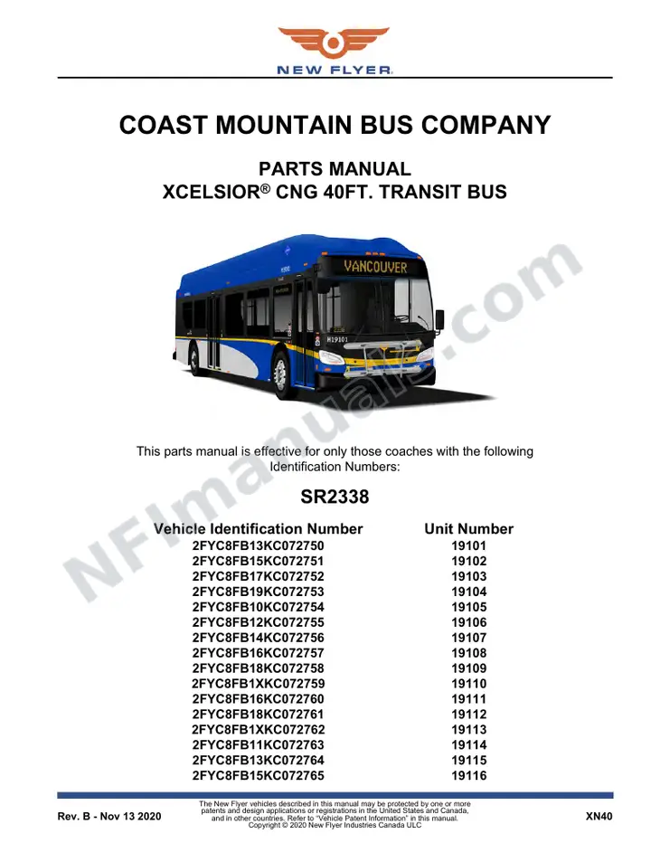 SR2338 Parts Manual, Coast Mountain Bus Company first-page preview