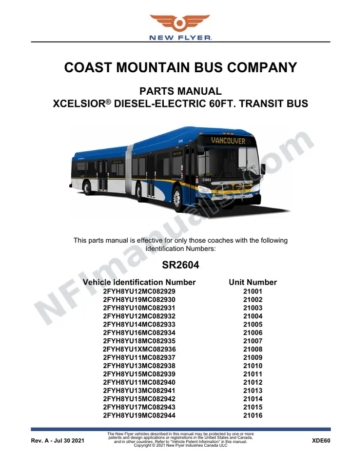 SR2604 Parts Manual, Coast Mountain Bus Company first-page preview