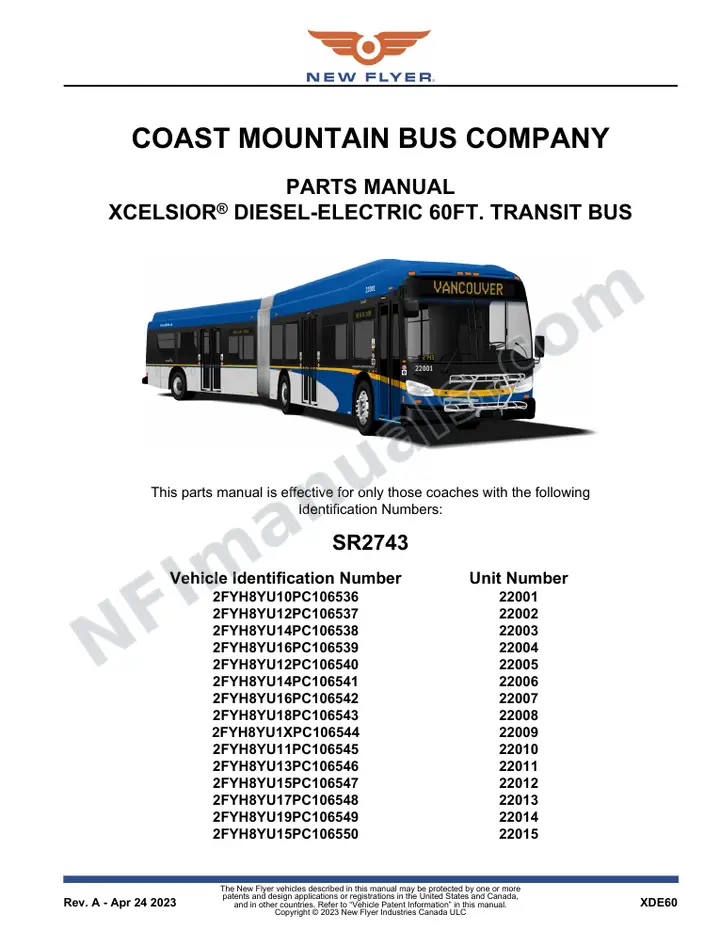 SR2743 Parts Manual, Coast Mountain Bus Company first-page preview