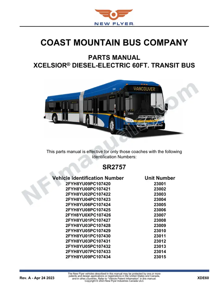 SR2757 Parts Manual, Coast Mountain Bus Company first-page preview