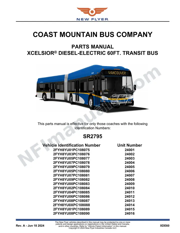 SR2795 Parts Manual, Coast Mountain Bus Company first-page preview