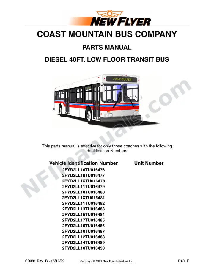 SR391 Parts Manual, Coast Mountain Bus Company first-page preview