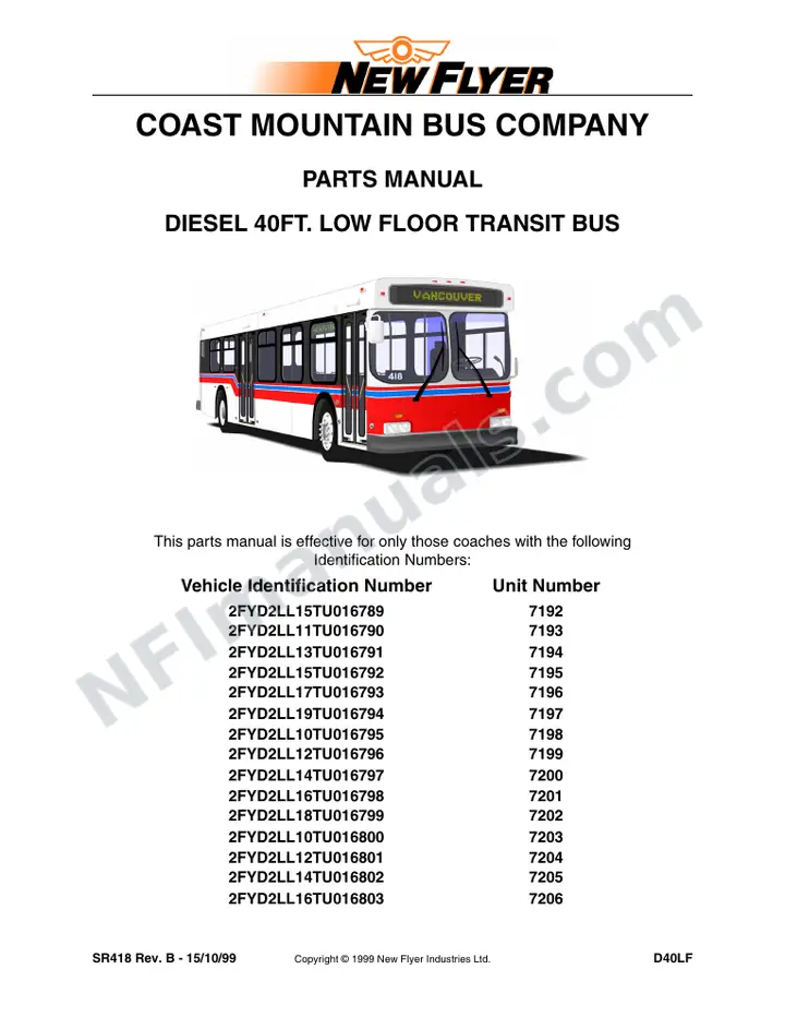 SR418 Parts Manual, Coast Mountain Bus Company first-page preview