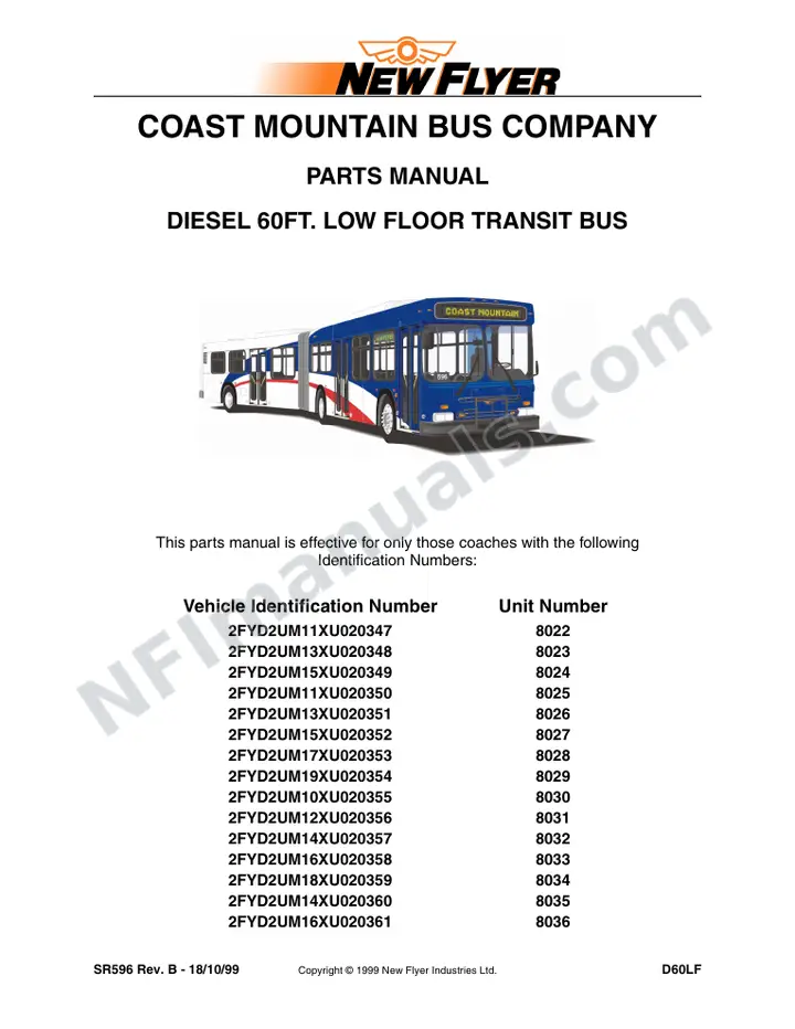 SR596 (SR628) Parts Manual, Coast Mountain Bus Company first-page preview