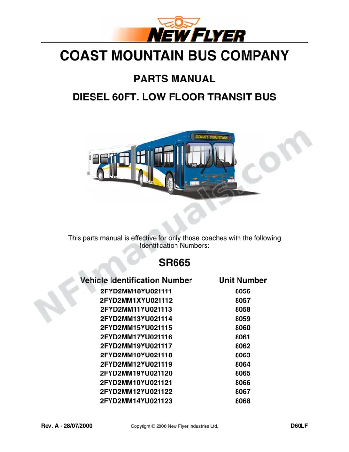 SR665 Parts Manual, Coast Mountain Bus Company first-page preview