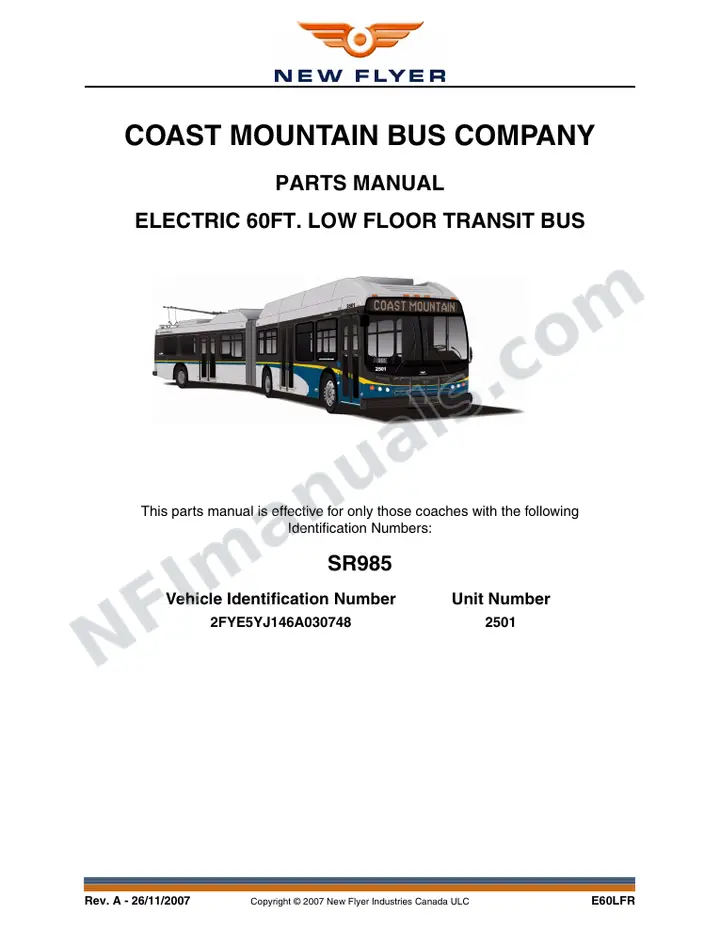 SR985 Parts Manual, Coast Mountain Bus Company first-page preview