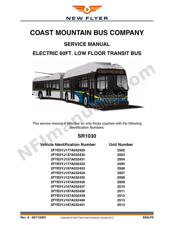 SR1030 Service Manual, Coast Mountain Bus Company first-page preview