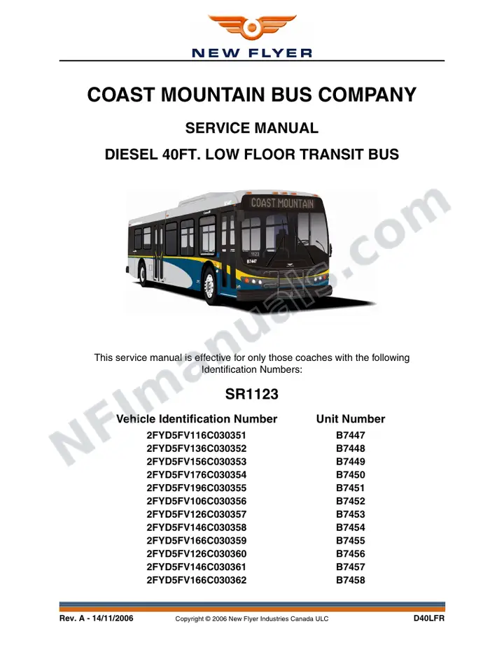 SR1123 Service Manual, Coast Mountain Bus Company first-page preview
