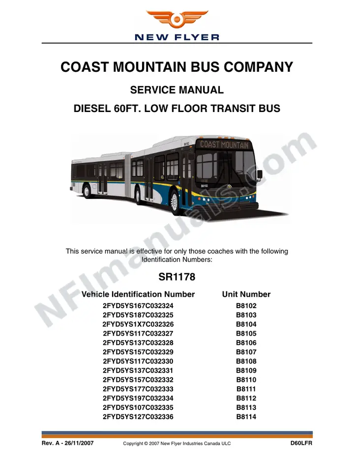 SR1178 Service Manual, Coast Mountain Bus Company first-page preview