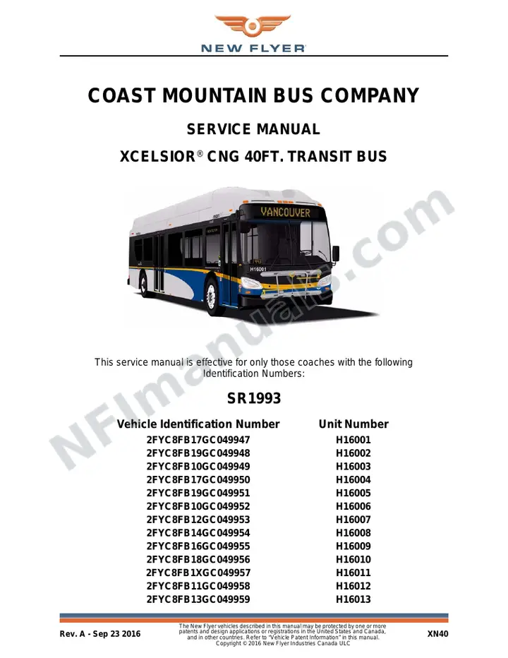 SR1993 Service Manual, Coast Mountain Bus Company first-page preview