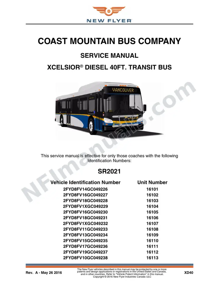 SR2021 Service Manual, Coast Mountain Bus Company first-page preview
