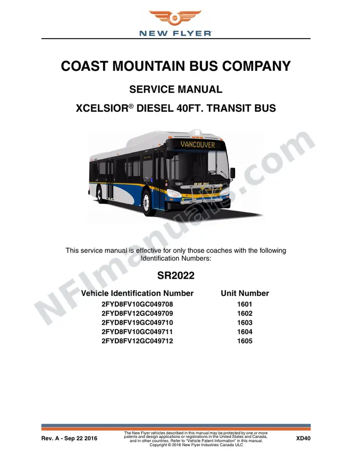 SR2022 Service Manual, Coast Mountain Bus Company first-page preview
