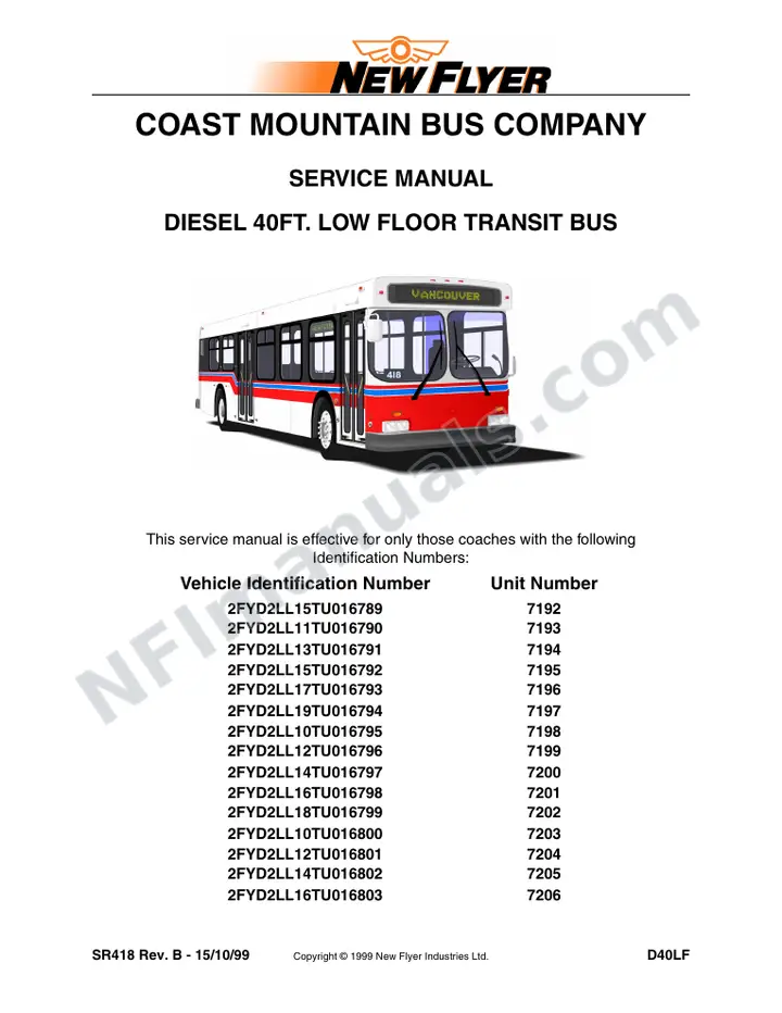 SR418 Service Manual, Coast Mountain Bus Company first-page preview