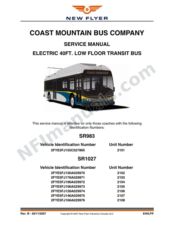 New Flyer E40LFR Manual Package - Coast Mountain Bus Company included manual preview
